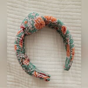 Kantha Style Floral Headband in Green and Orange